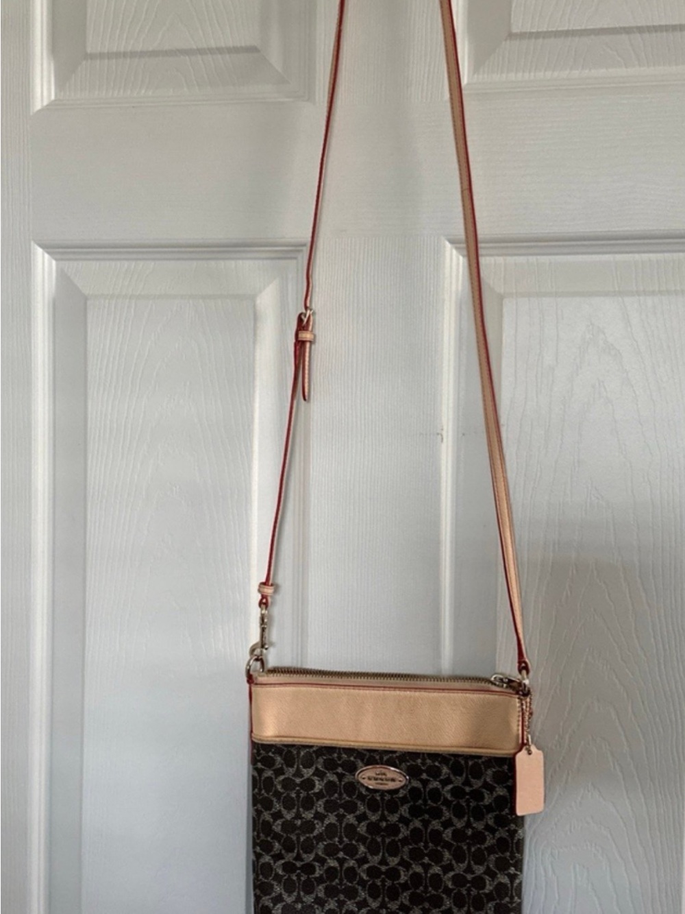 Coach Signature Crossbody Bag in Brown and Rose Gold
